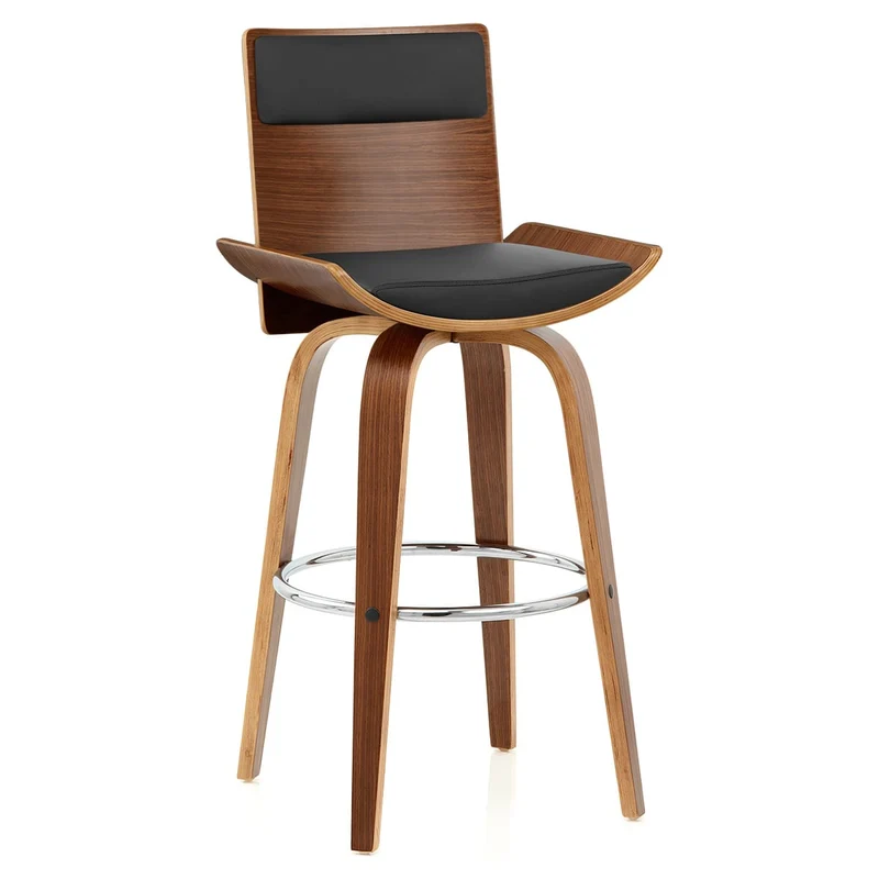 Tabouret Bois Simili Cuir - Harper Noir