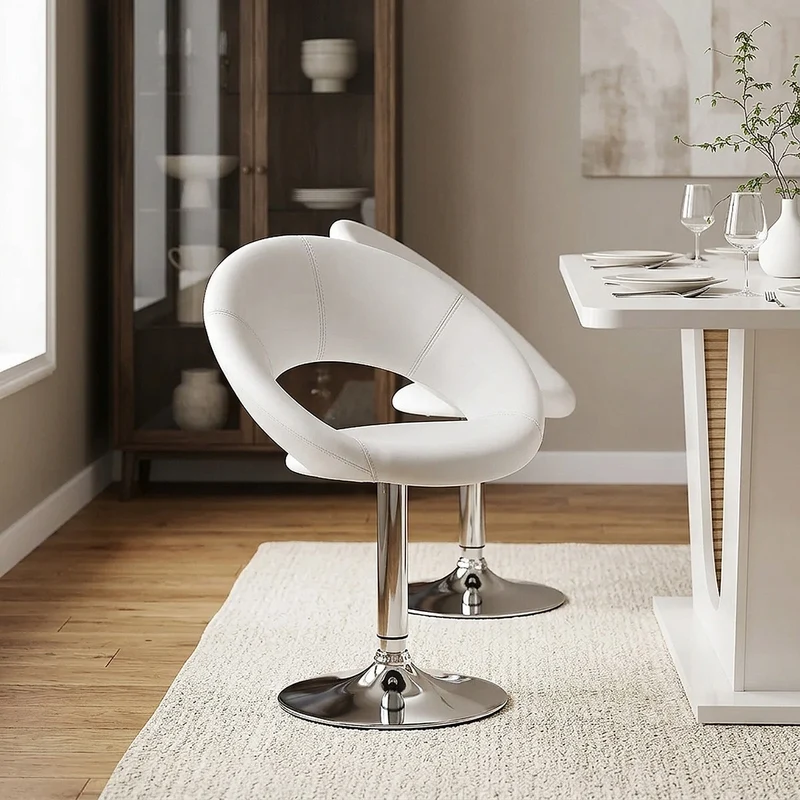 Chaise Faux Cuir Chrome - Clémentine Blanc