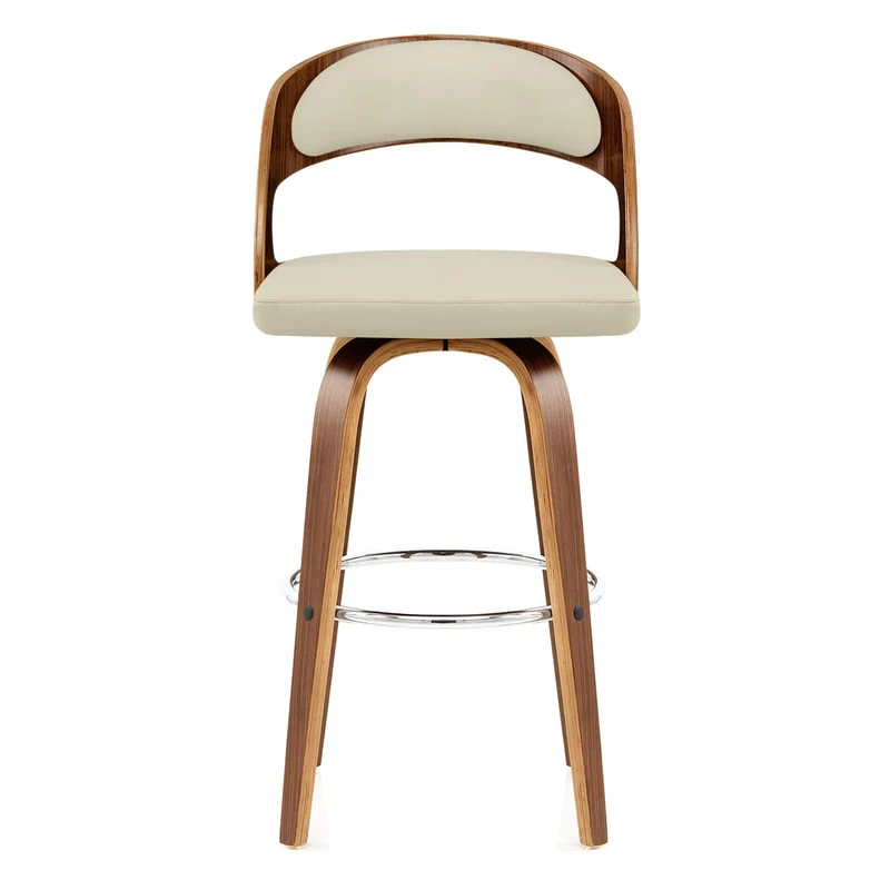 Tabouret Faux Cuir Bois - Alicia Crème