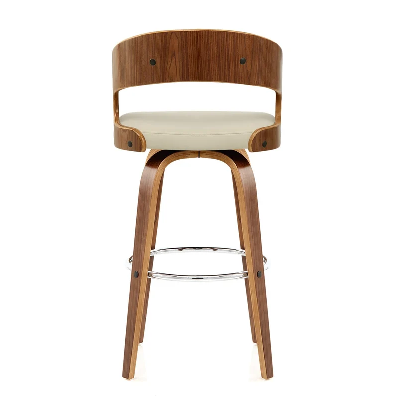 Tabouret Faux Cuir Bois - Alicia Crème