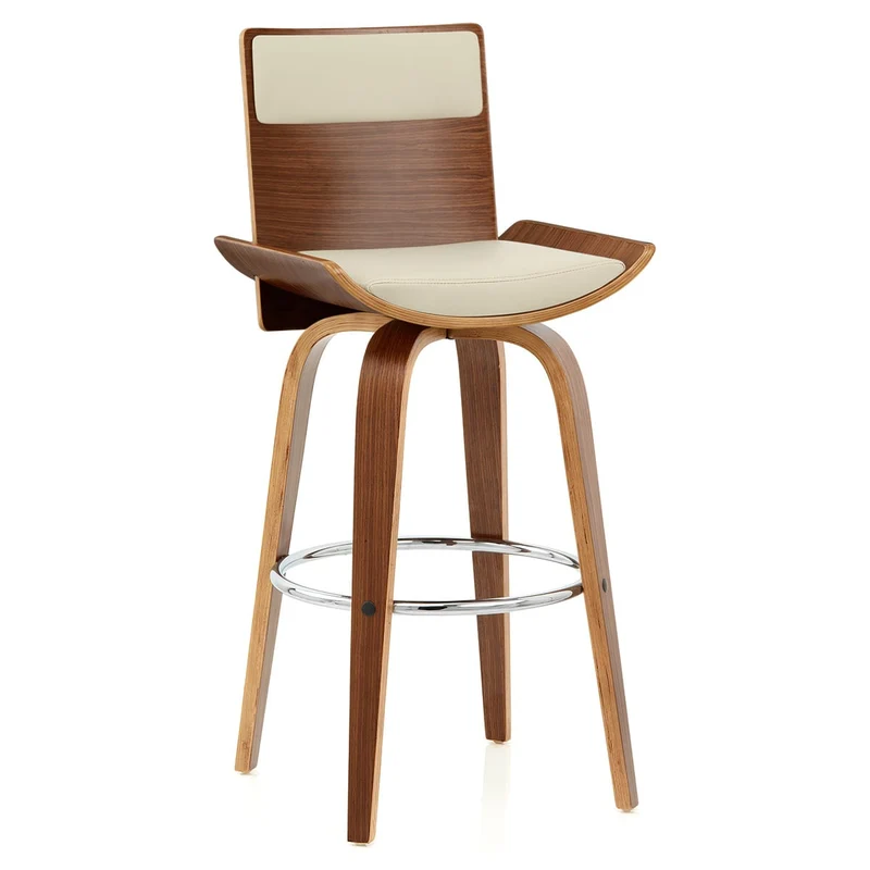 Tabouret Bois Simili Cuir - Harper Crème
