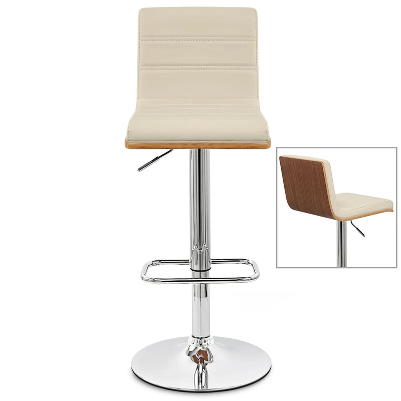 Chaise de bar Faux Cuir Bois Chrome - Riviera Crème