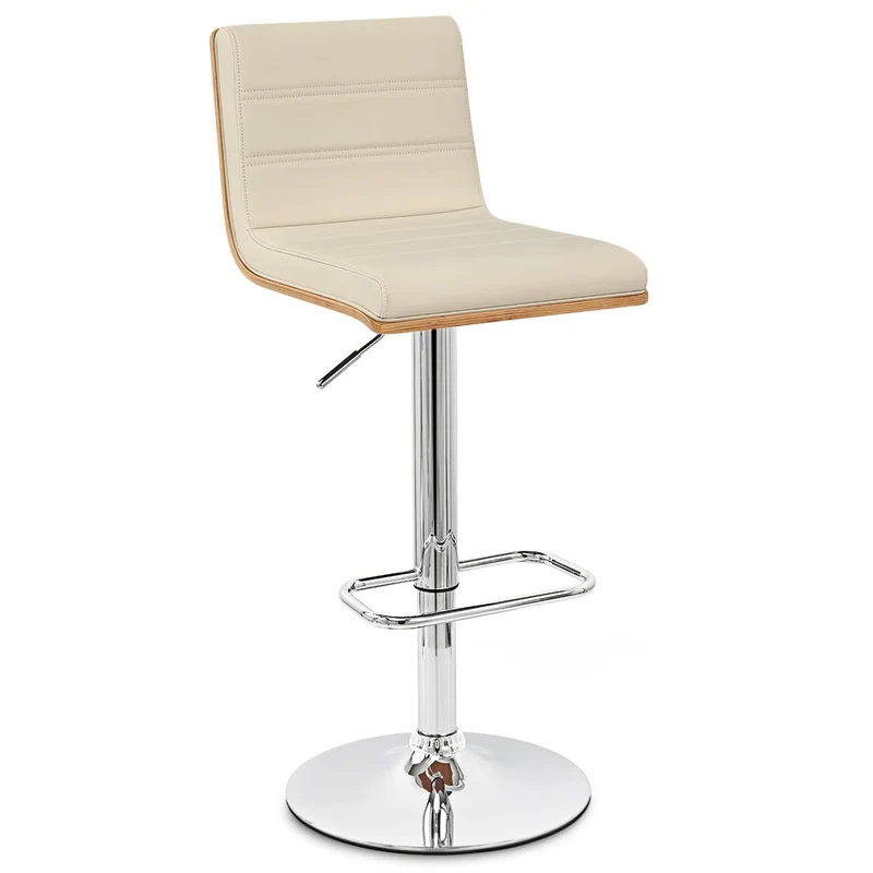 Chaise de bar Faux Cuir Bois Chrome - Riviera Crème