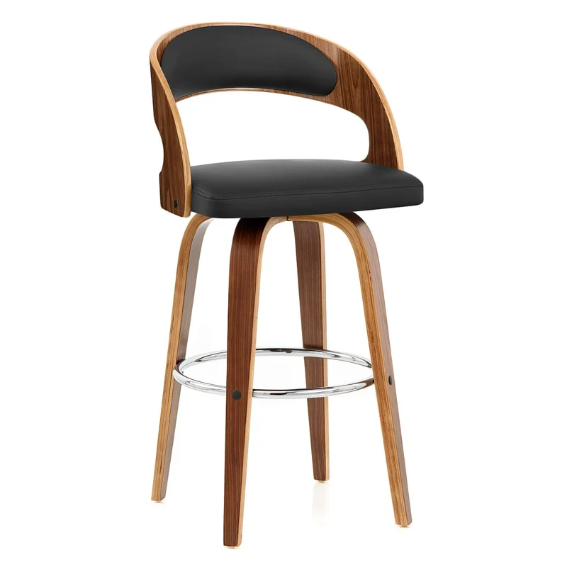 Tabouret Faux Cuir Bois - Alicia Noir