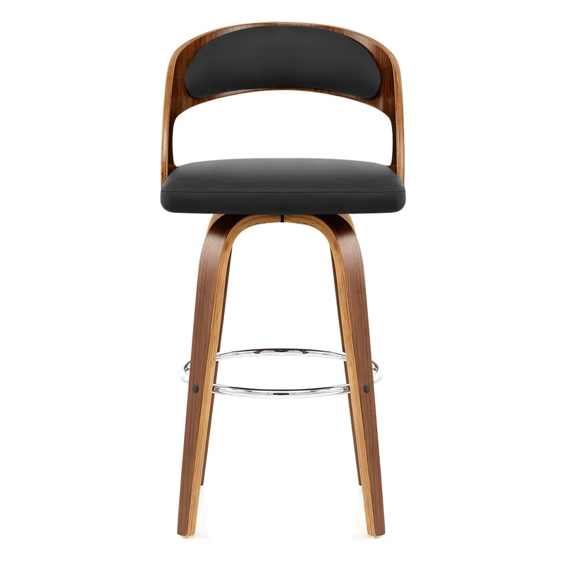 Tabouret Faux Cuir Bois - Alicia Noir