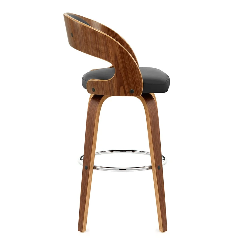 Tabouret Faux Cuir Bois - Alicia Noir