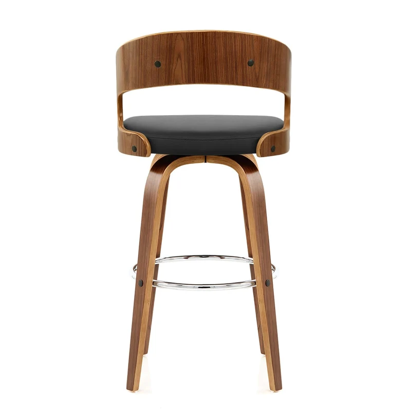 Tabouret Faux Cuir Bois - Alicia Noir
