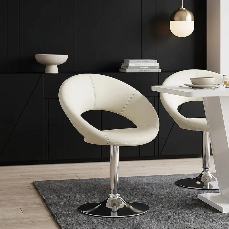 Chaise Faux Cuir Chrome - Clémentine Crème