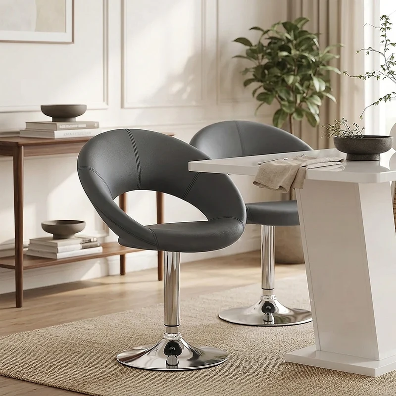 Chaise Faux Cuir Chrome - Clémentine Gris