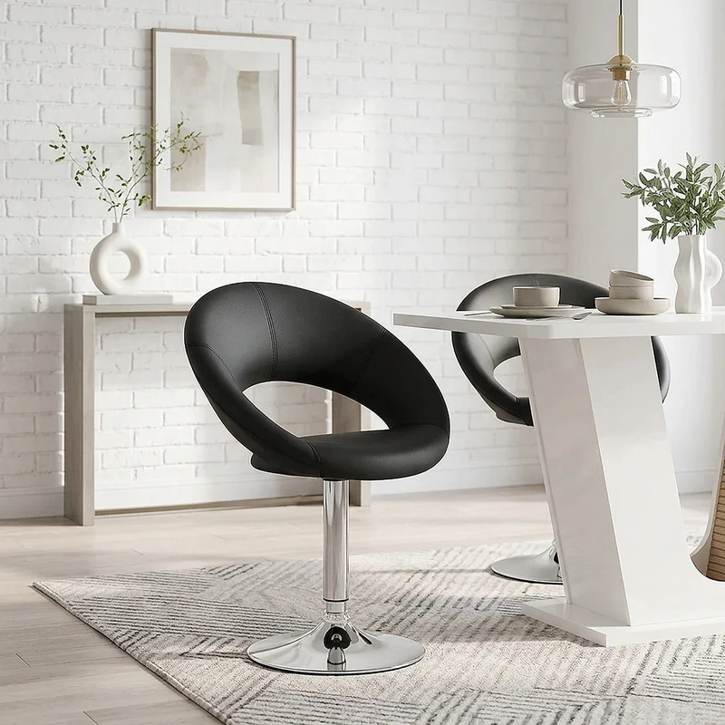 Chaise Faux Cuir Chrome - Clémentine Noir