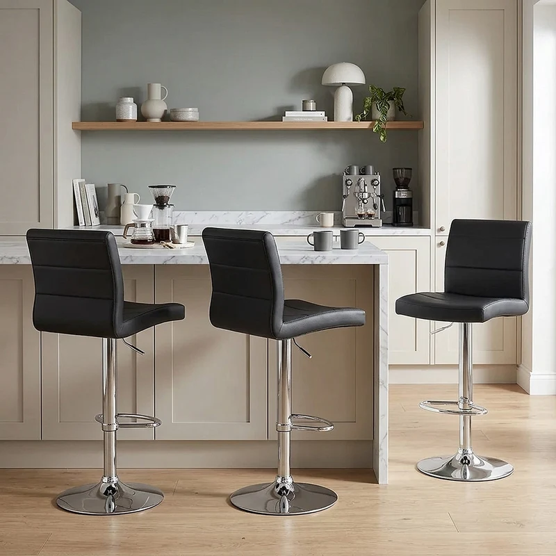 Chaise de Bar Faux Cuir Chrome - Breakfast Noir