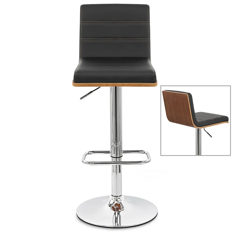 Chaise de bar Faux Cuir Bois Chrome - Riviera Noir