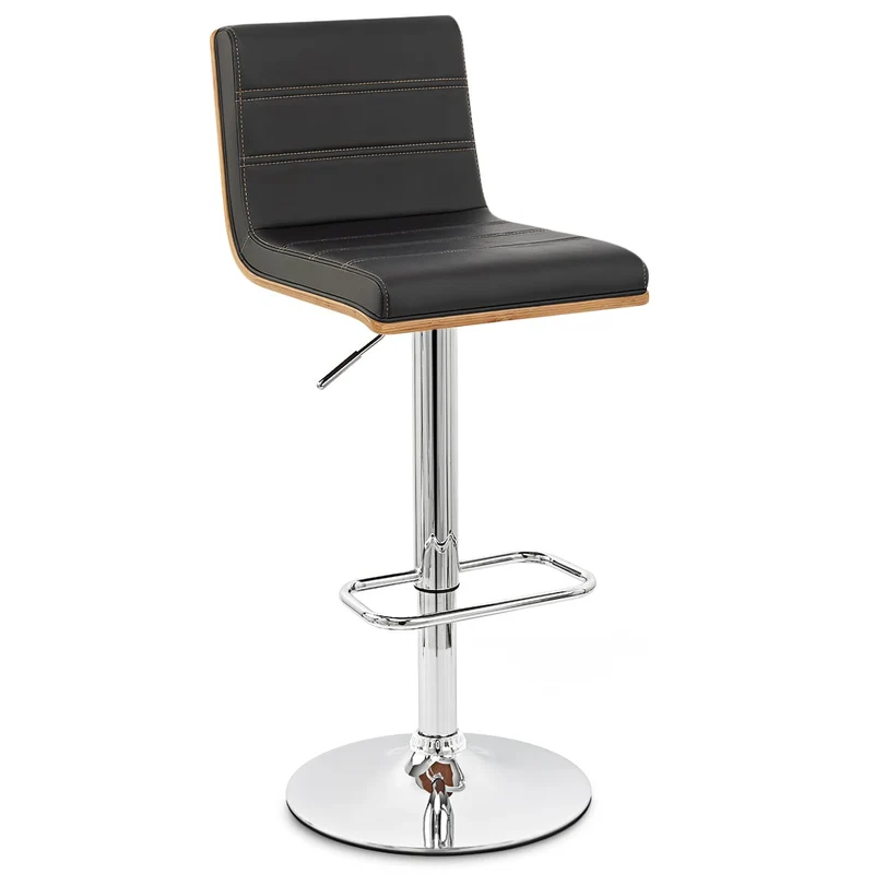 Chaise de bar Faux Cuir Bois Chrome - Riviera Noir