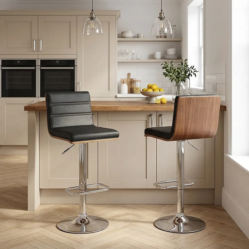 Chaise de bar Faux Cuir Bois Chrome - Riviera Noir