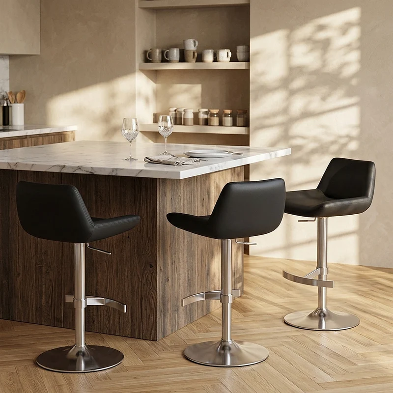 Tabouret de Bar Cuir Véritable - Christiana Noir