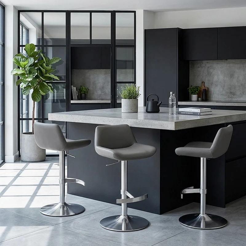 Tabouret de Bar Cuir Véritable - Christiana Gris