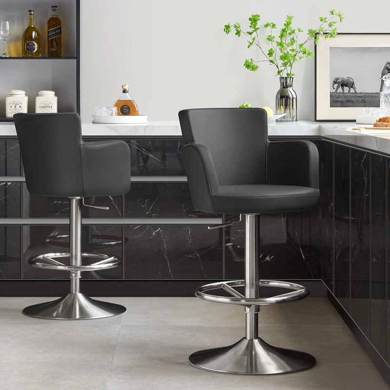 Chaise de Bar Faux Cuir Chrome Brossé - Château Noir
