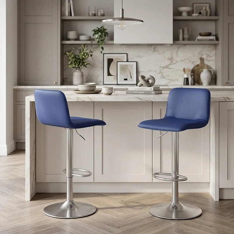 Chaise de Bar Faux Cuir Chrome Brossé - Cape Bleu