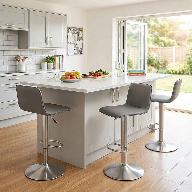Chaise de Bar Faux Cuir Chrome Brossé - Cape Gris