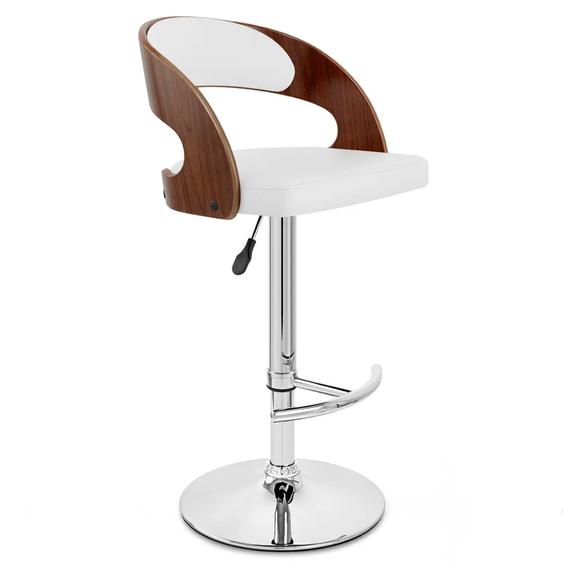 Chaise de Bar Bois Chrome - Eve Noyer Blanc