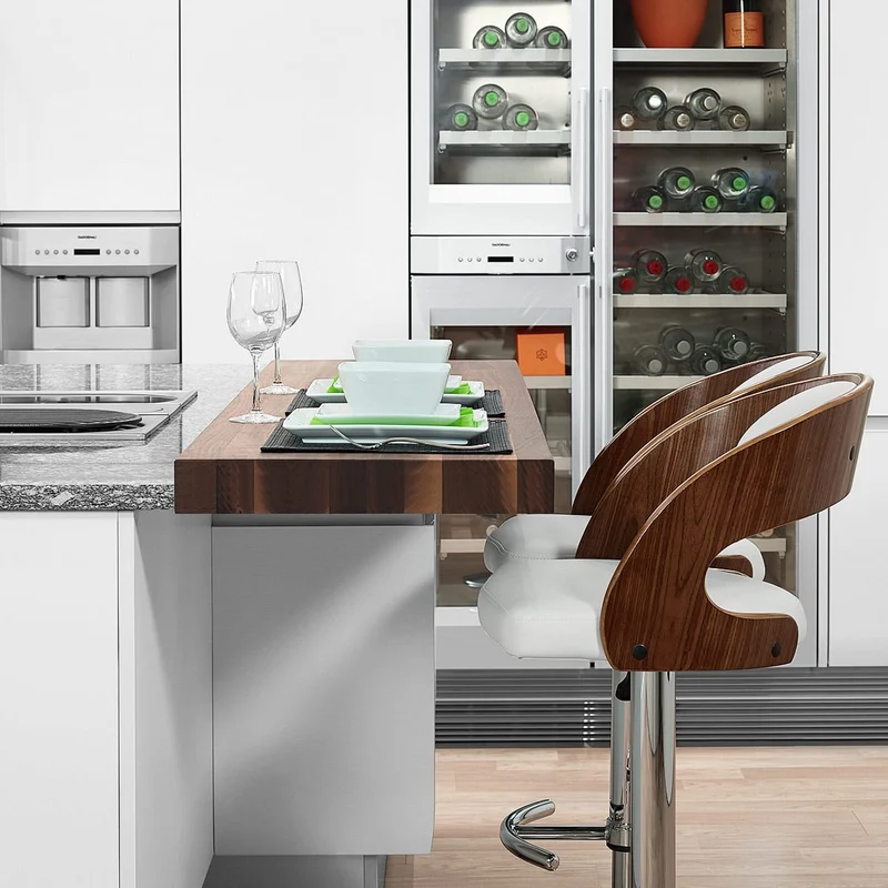Chaise de Bar Bois Chrome - Eve Noyer Blanc