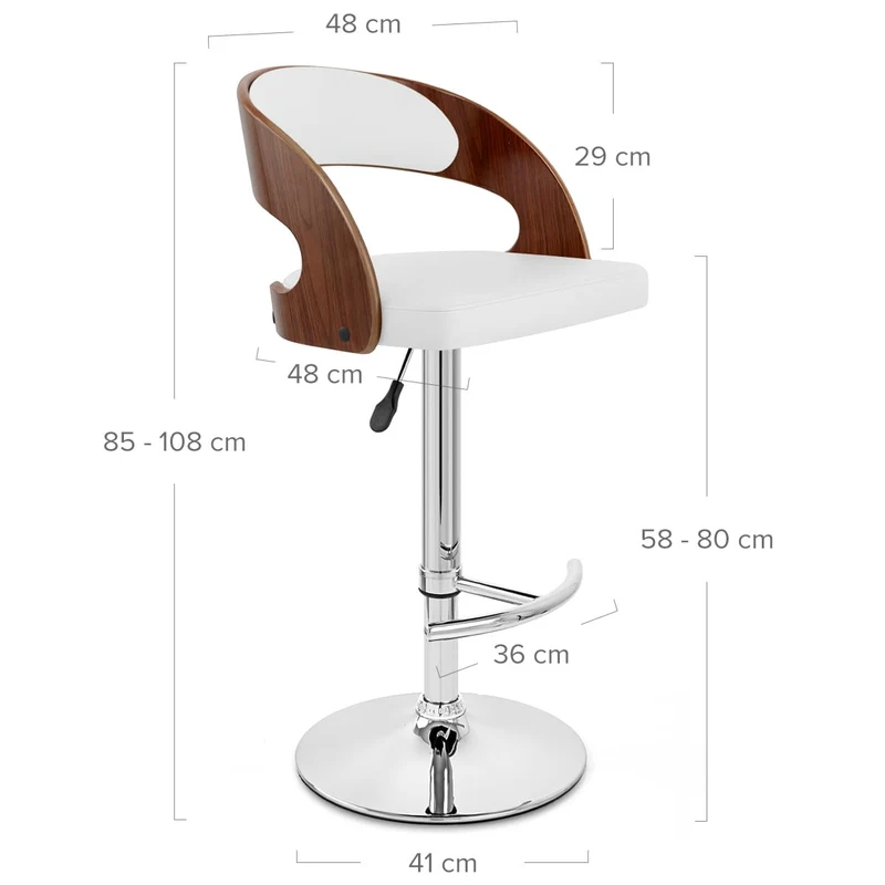 Chaise de Bar Bois Chrome - Eve Noyer Blanc