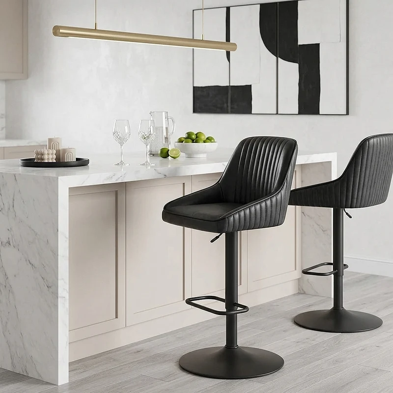Tabouret Cuir Véritable - Canberra Noir