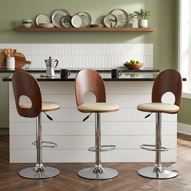 Chaise de Bar Bois Chrome - Bolero Crème