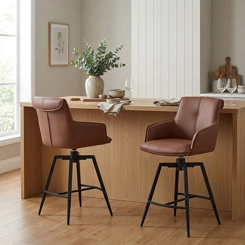 Tabouret Cuir Véritable - Camden Marron
