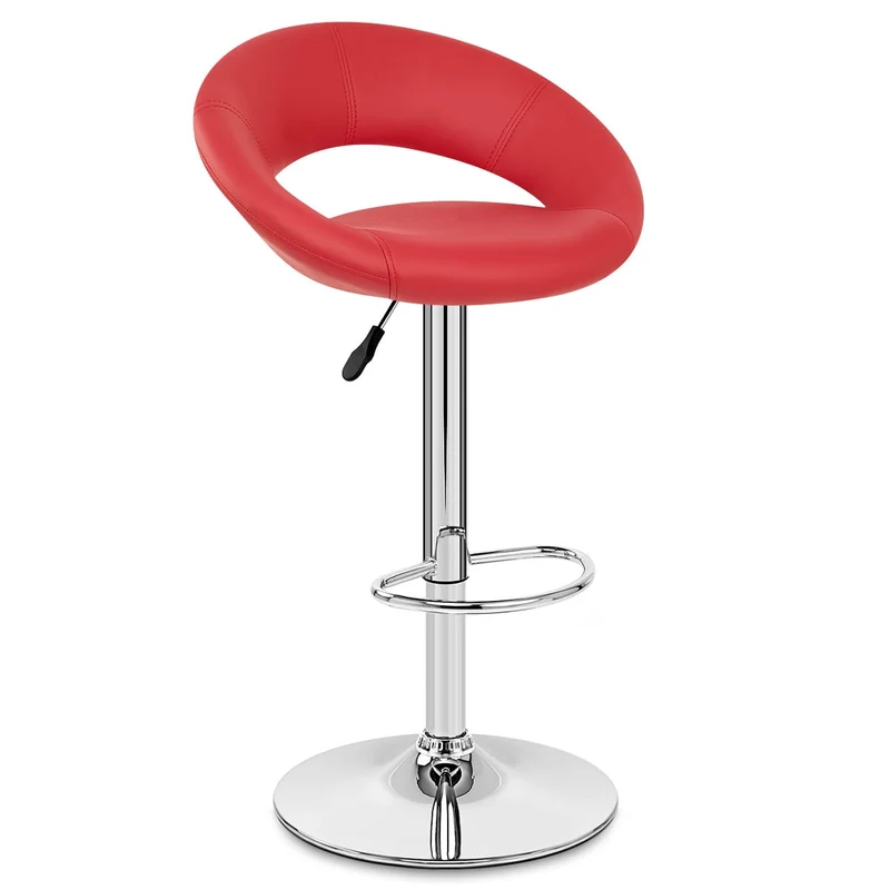 Chaise de Bar Faux Cuir Chrome - Crescent Matelassé Rouge