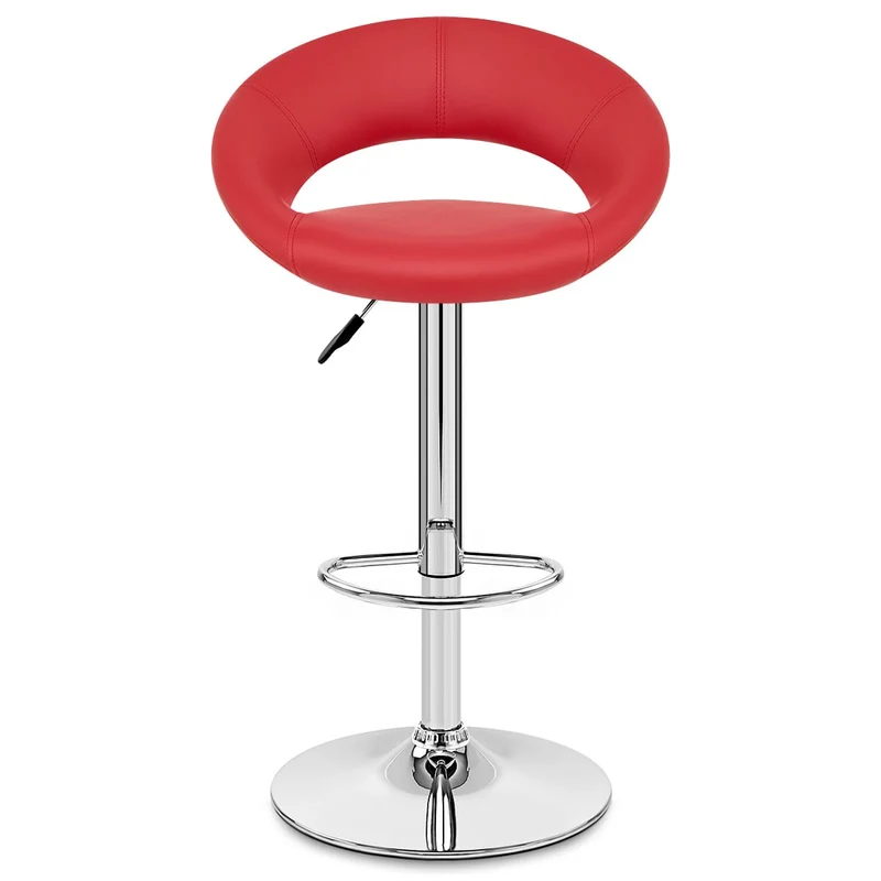 Chaise de Bar Faux Cuir Chrome - Crescent Matelassé Rouge