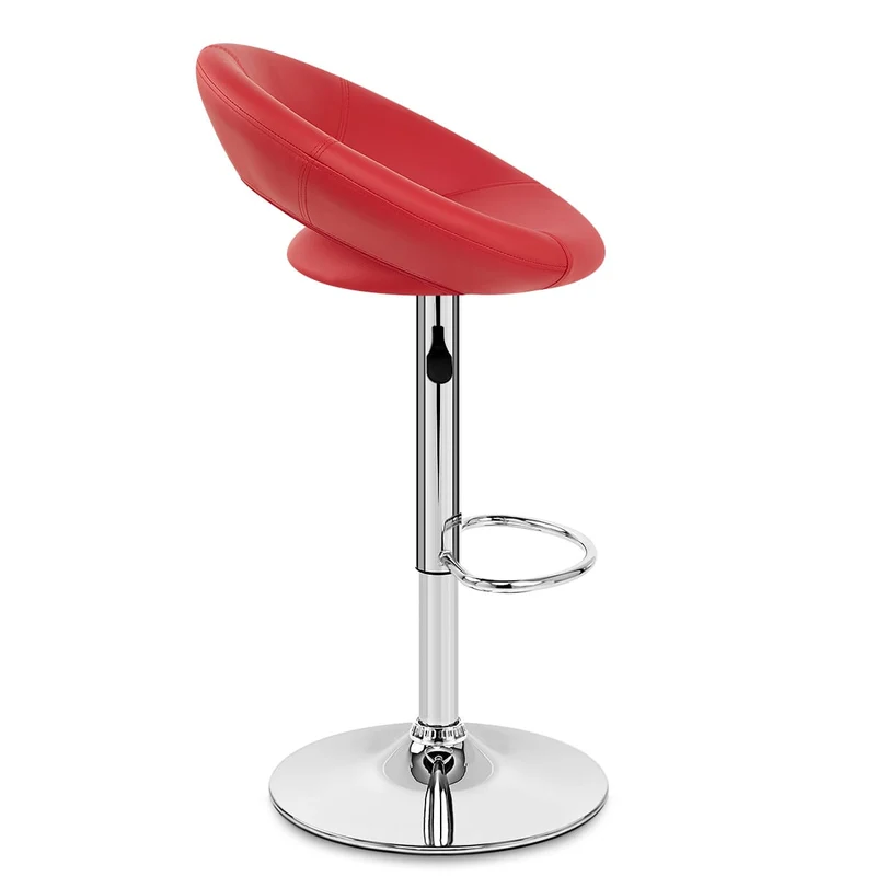 Chaise de Bar Faux Cuir Chrome - Crescent Matelassé Rouge