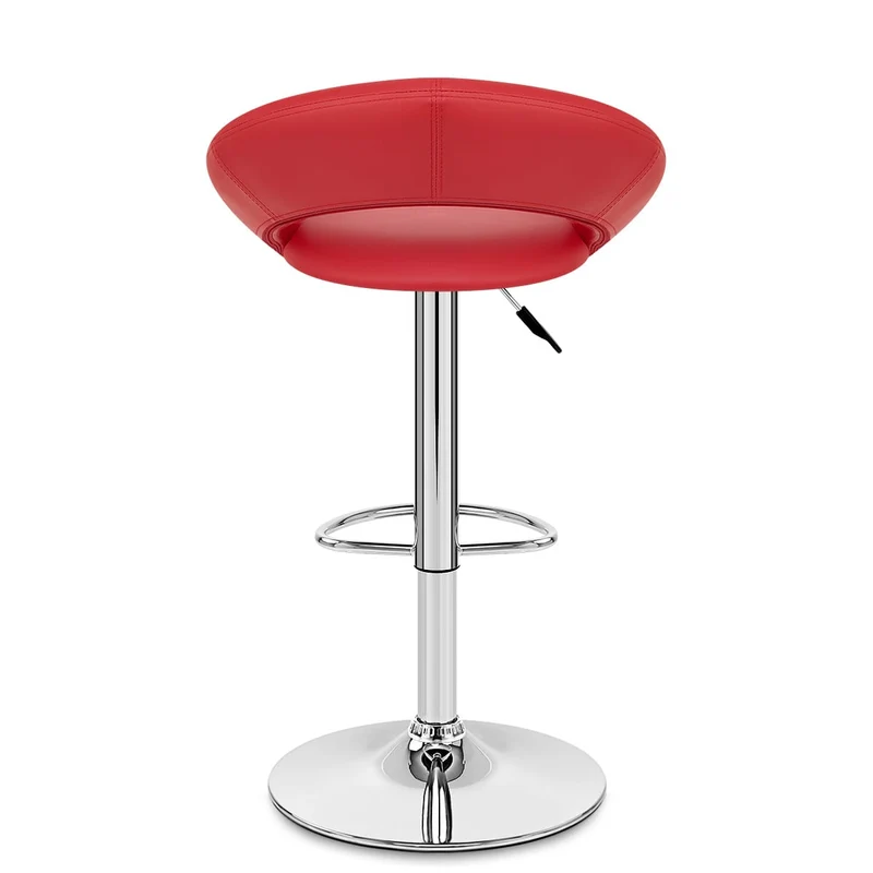Chaise de Bar Faux Cuir Chrome - Crescent Matelassé Rouge