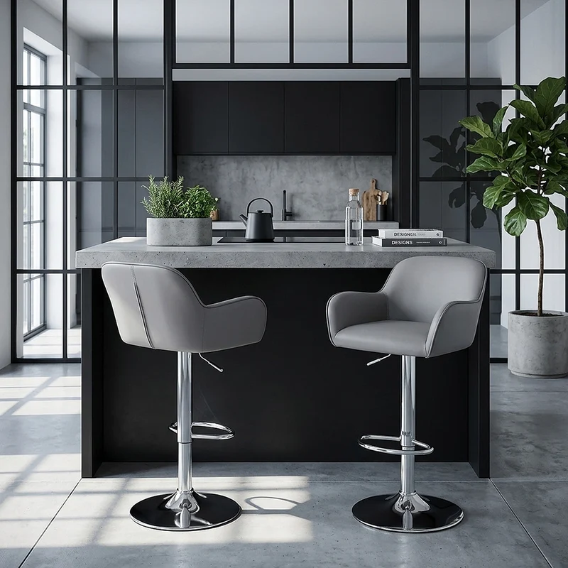 Chaise de Bar Chrome Brossé Faux Cuir - Berlin Gris