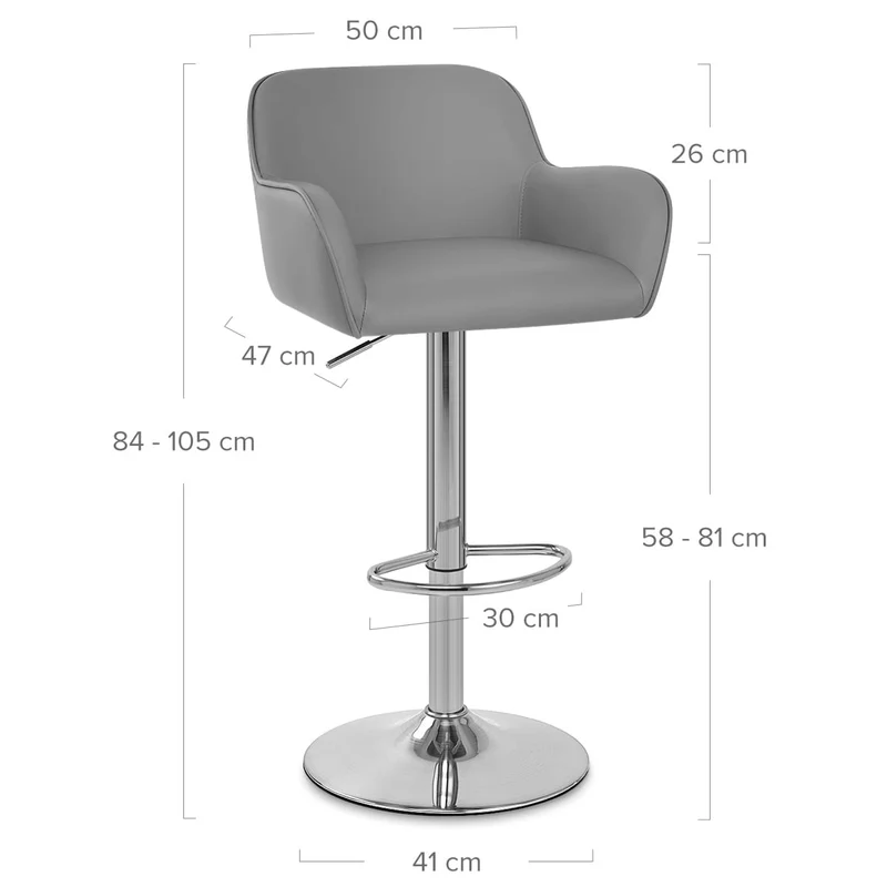 Chaise de Bar Chrome Brossé Faux Cuir - Berlin Gris