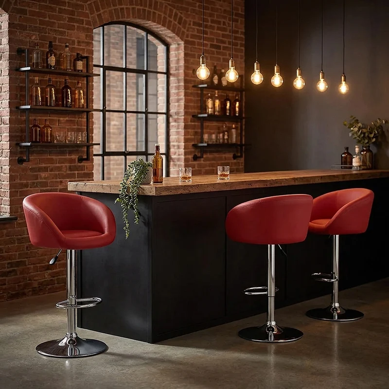 Chaise de Bar Faux Cuir Chrome - Eclipse Rouge