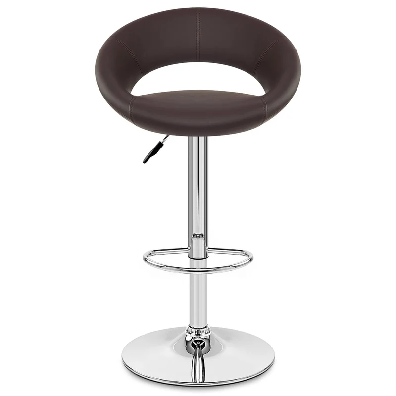 Chaise de Bar Faux Cuir Chrome - Crescent Matelassé Marron