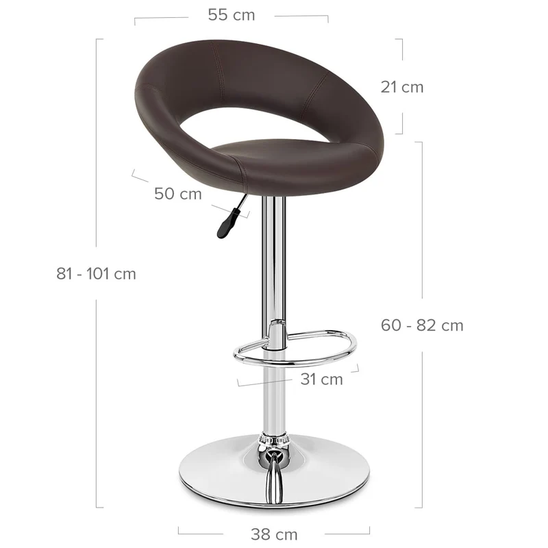 Chaise de Bar Faux Cuir Chrome - Crescent Matelassé Marron