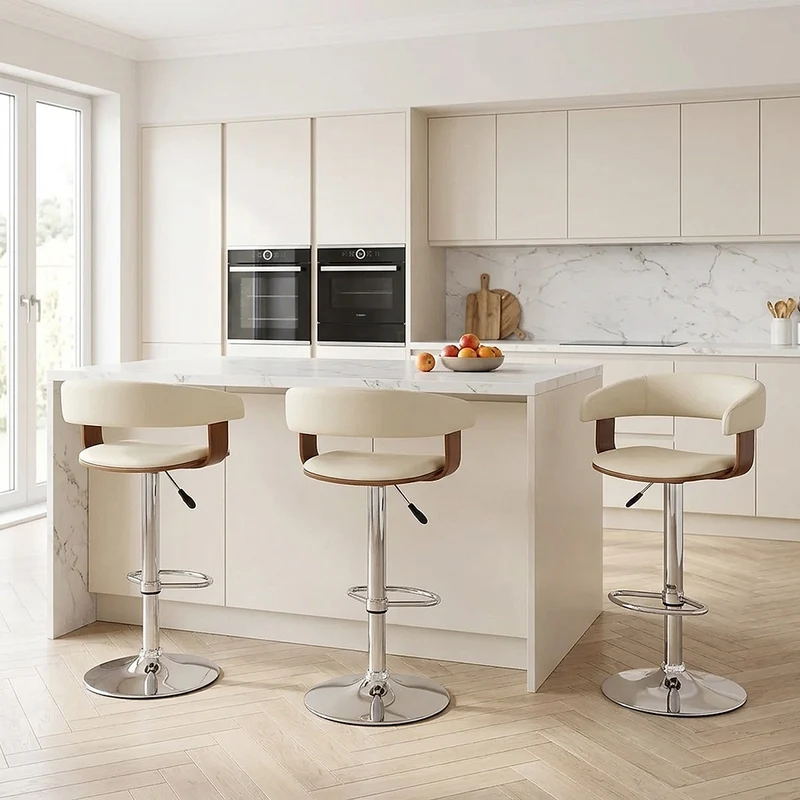 Chaise de Bar Bois Chrome - Orlando Crème