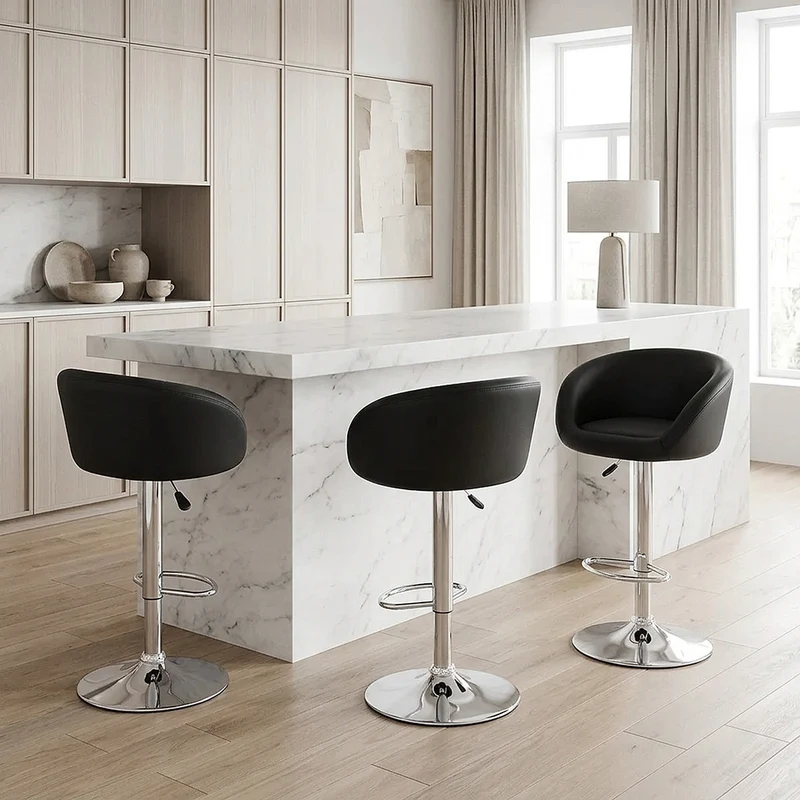 Chaise de Bar Faux Cuir Chrome - Eclipse Noir