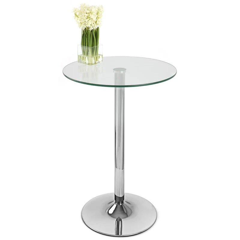 Table de Bar Chrome - Vetro Ronde Transparent