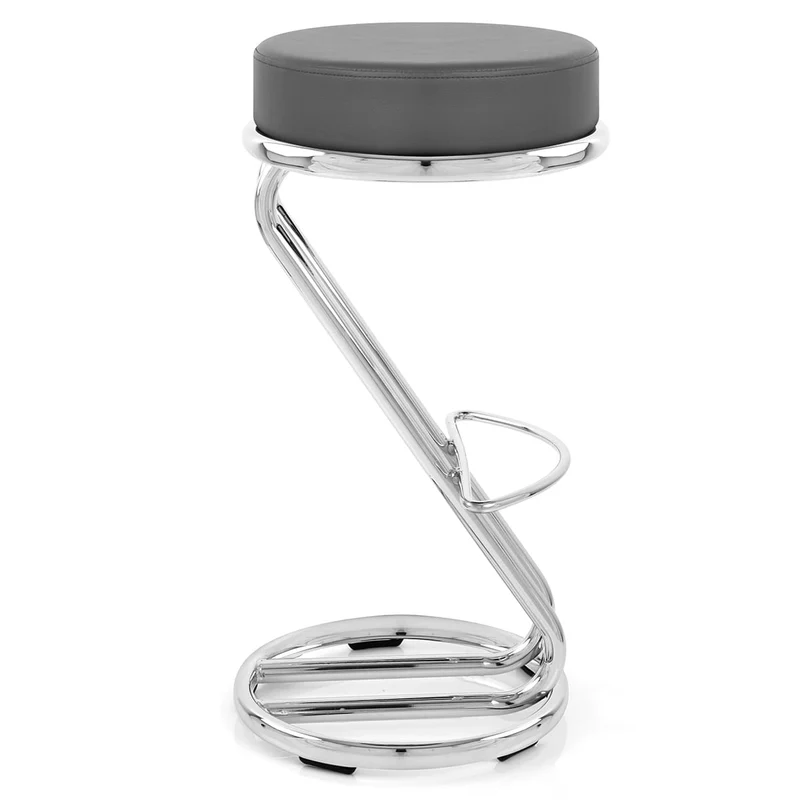 Tabouret Faux Cuir Chrome - Zaza Gris