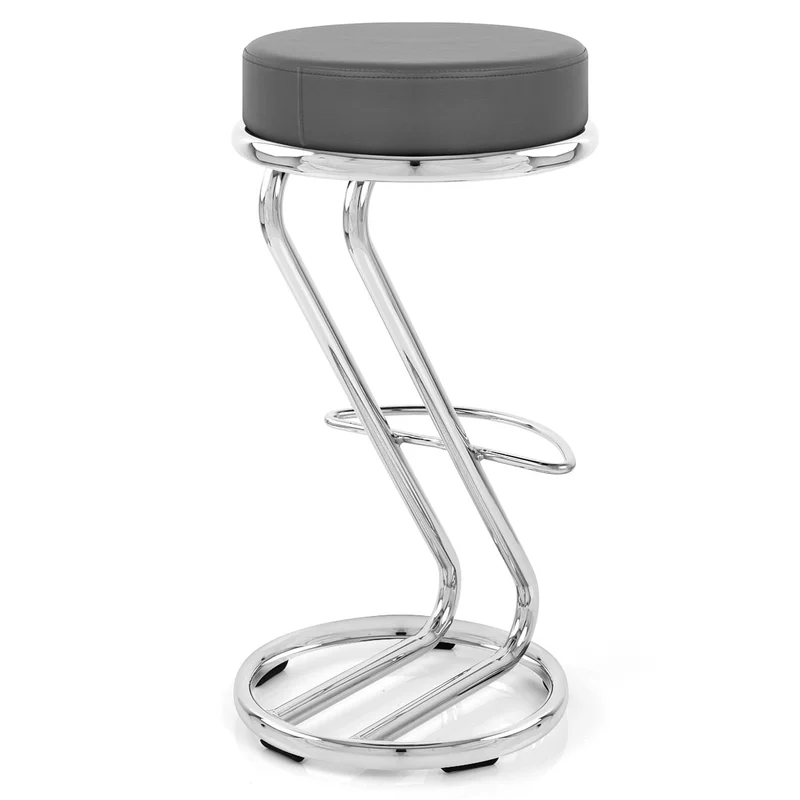 Tabouret Faux Cuir Chrome - Zaza Gris
