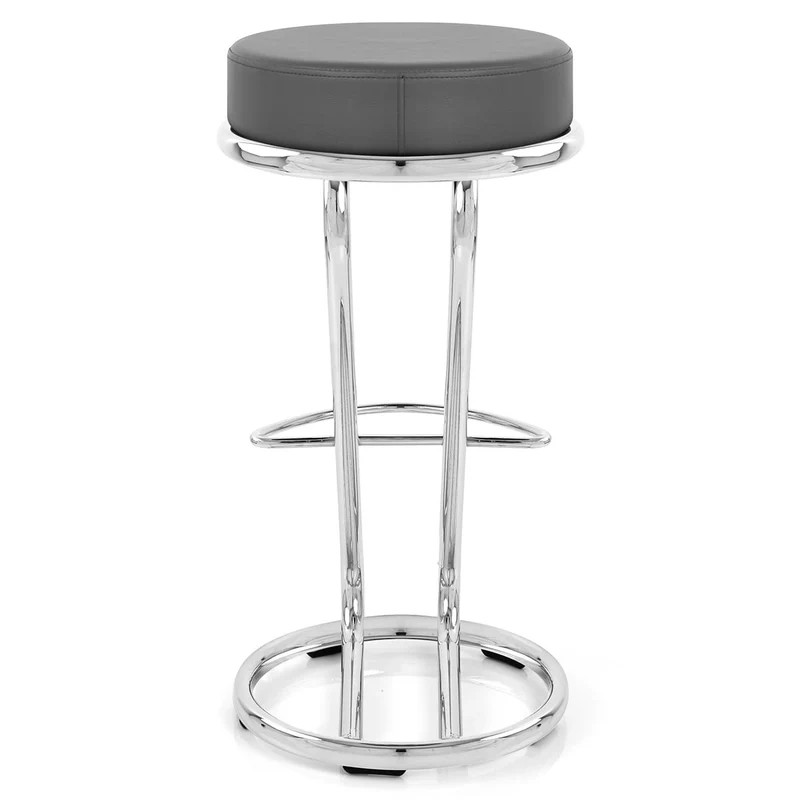 Tabouret Faux Cuir Chrome - Zaza Gris