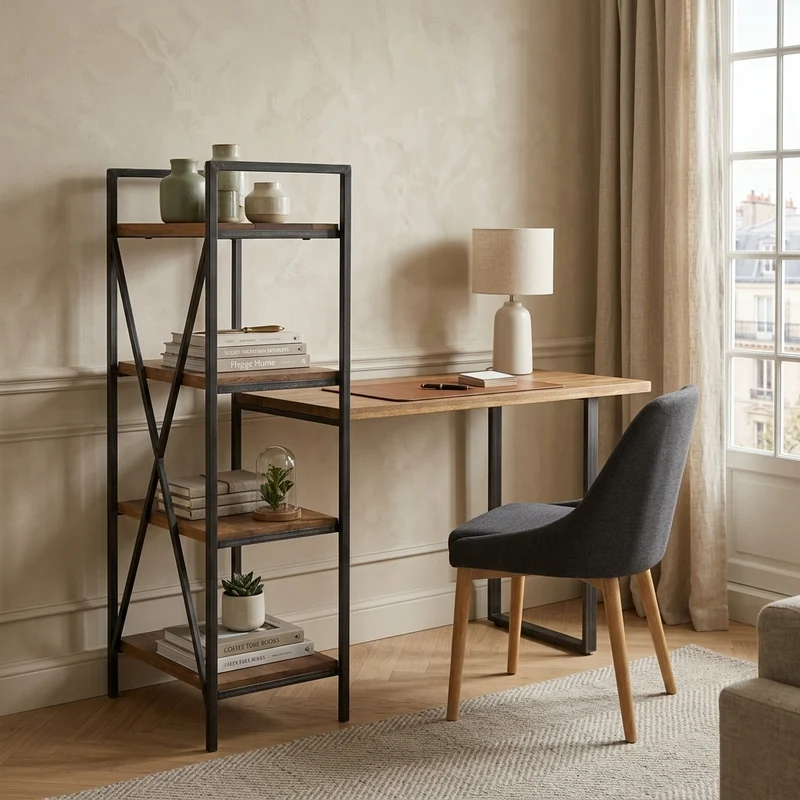 Bureau avec étagère en bois massif manguier - Stockholm