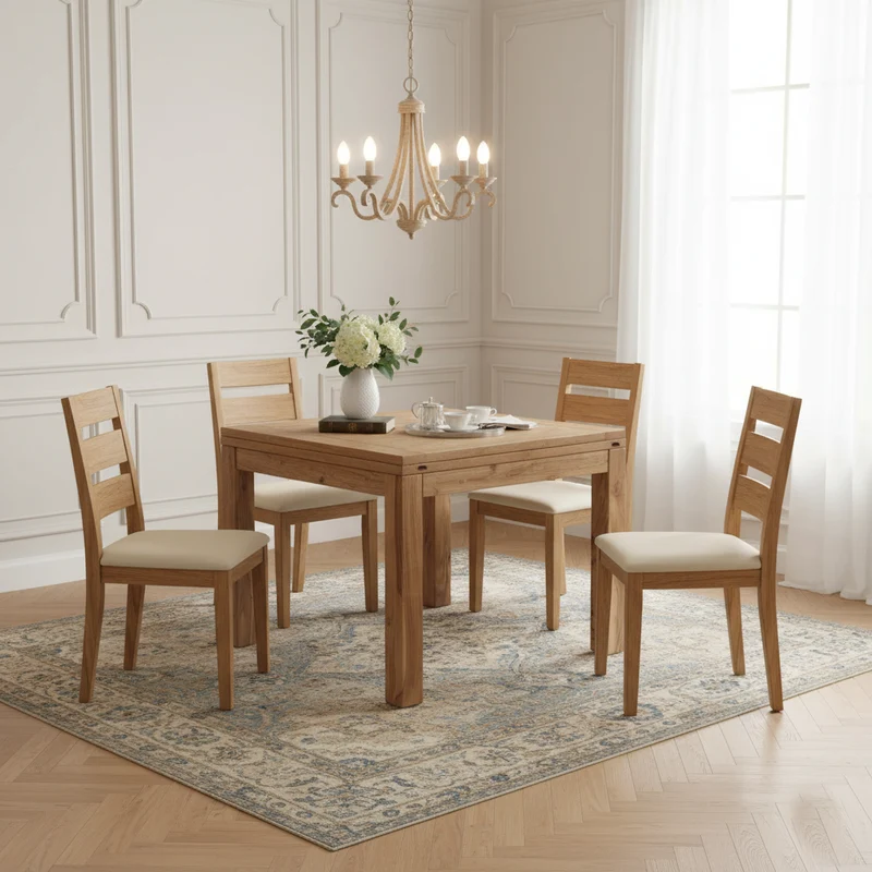 Table carrée à rallonges 100x100cm naturelle | Acacia Gordon