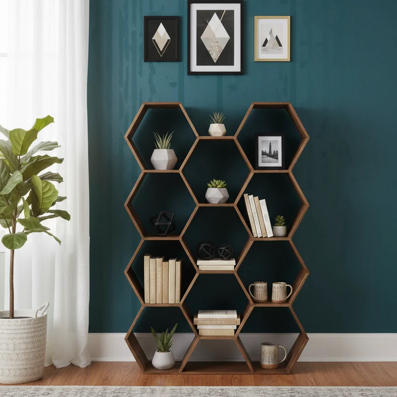Grande étagère hexagonale | Bois de manguier