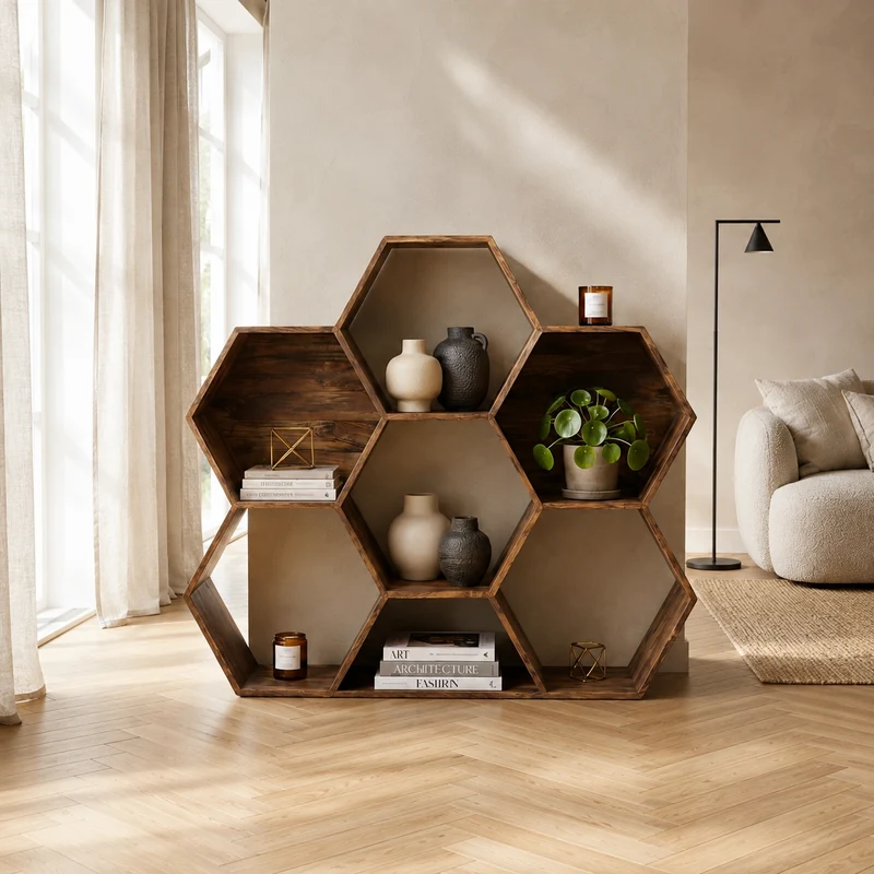 Petite étagère hexagonale | Bois de manguier