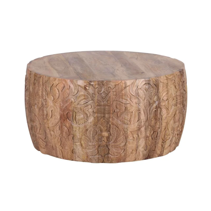Table basse ronde sculptée | Bois de manguier