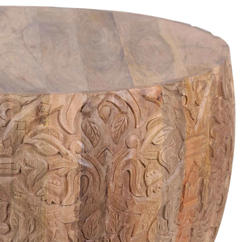 Table basse ronde sculptée | Bois de manguier